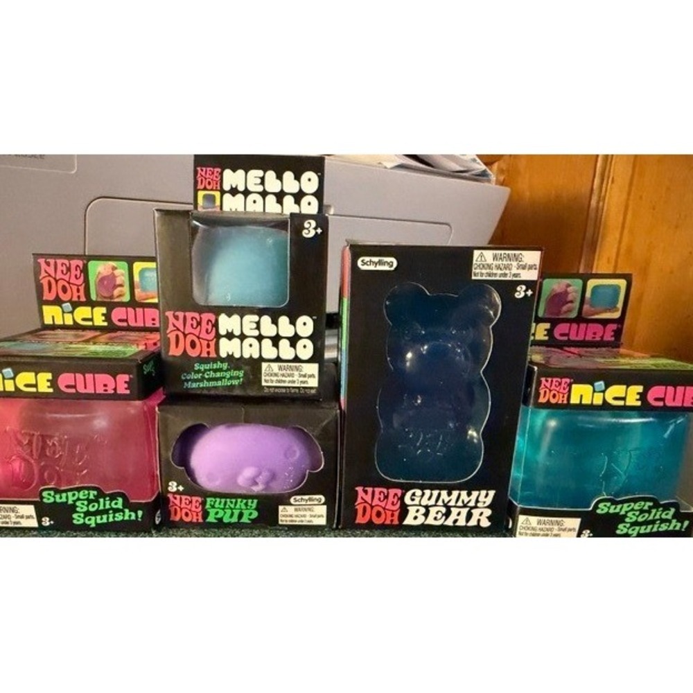 Schylling NeeDoh Fidget Toy Lot Nice Cube Mello Mallo Gummy Bear Funky Pup 5pc